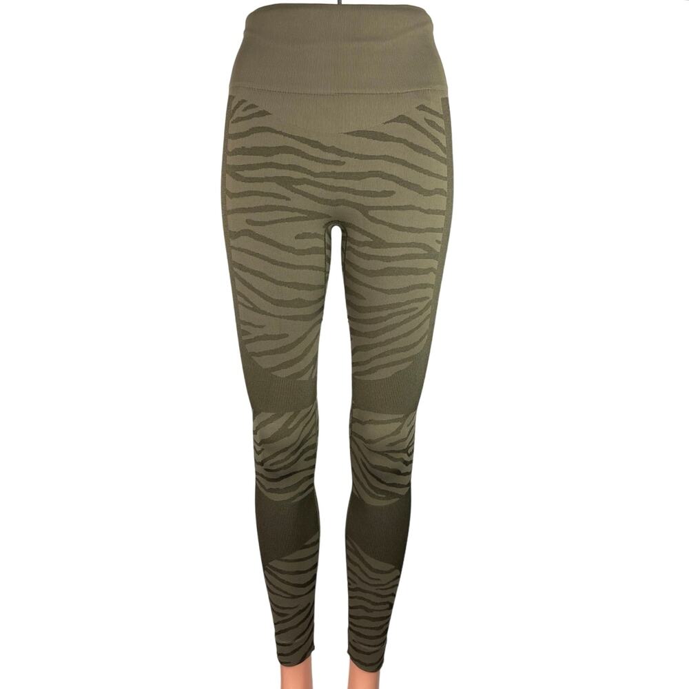 Adidas x Stella McCartney Green High Rise Zebra Athletic Leggings Pants Size XS